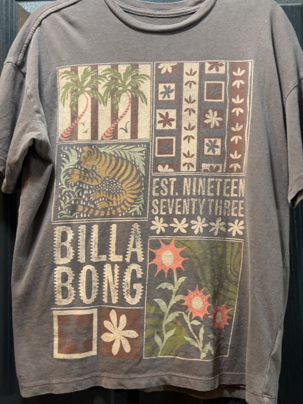 Billabong Women’s Grey Graphic Tee - Palm & Tiger Design